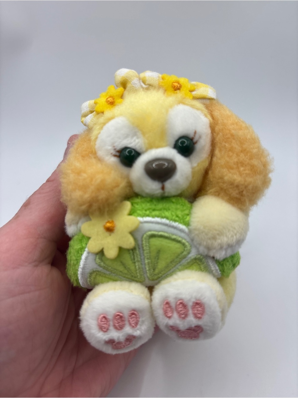 Disney Duffy and Friends CookieAnn Flower &Lime Plush Puppy Keychain/Bag Charm